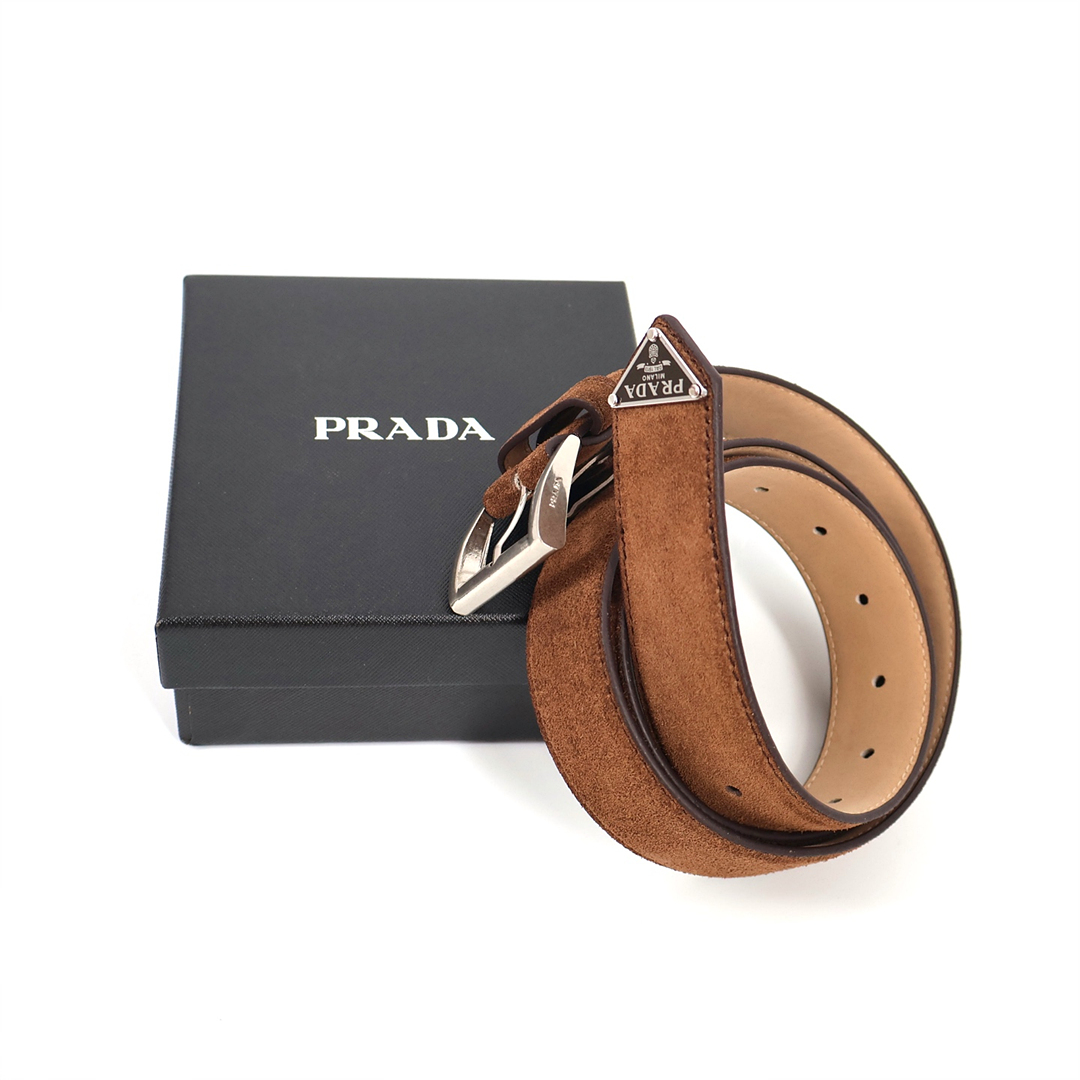[Prada] 프라다 스웨이드 삼각로고 벨트