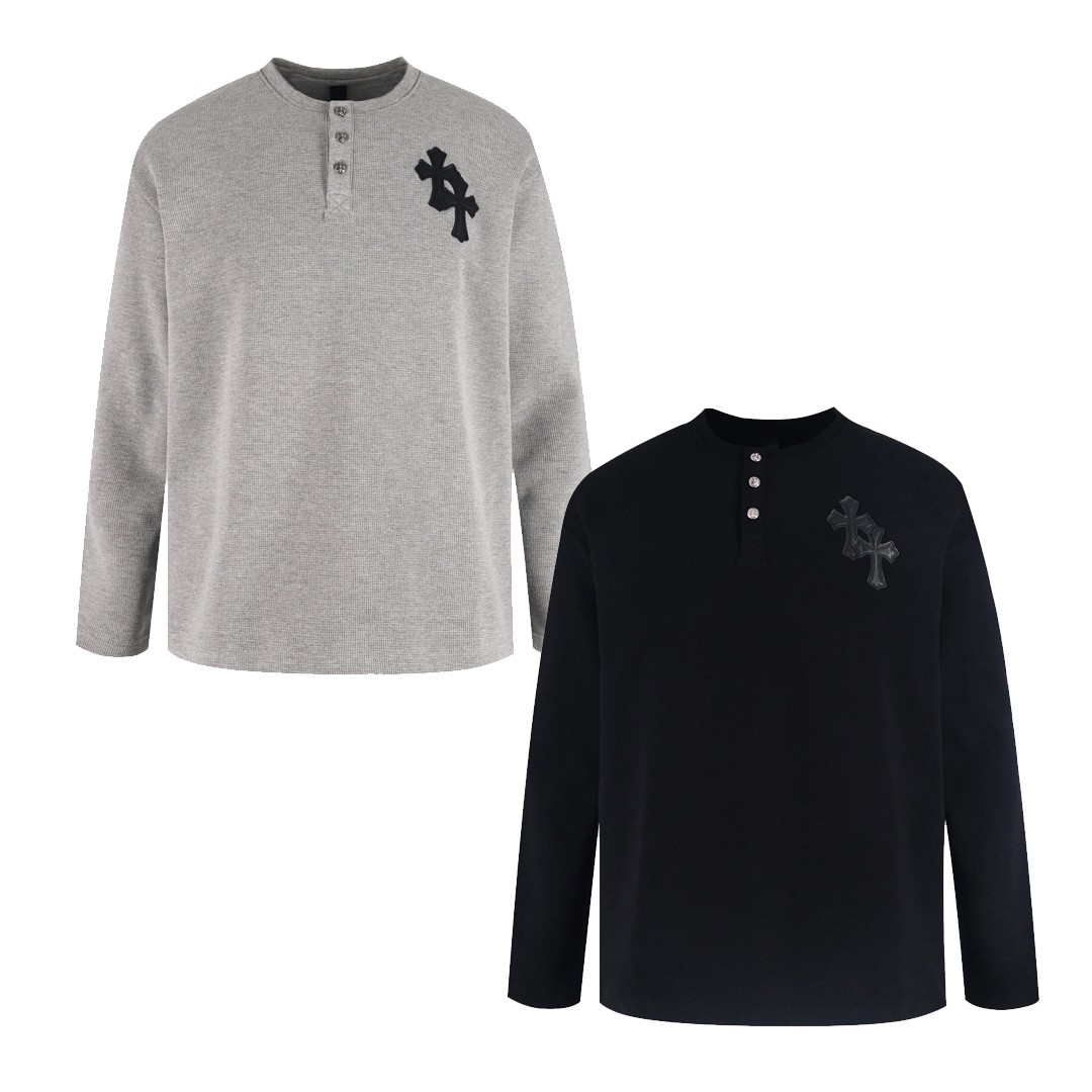[CHROME HEARTS] 크롬하츠 크로스 패치 와플 헨리넥 티셔츠
