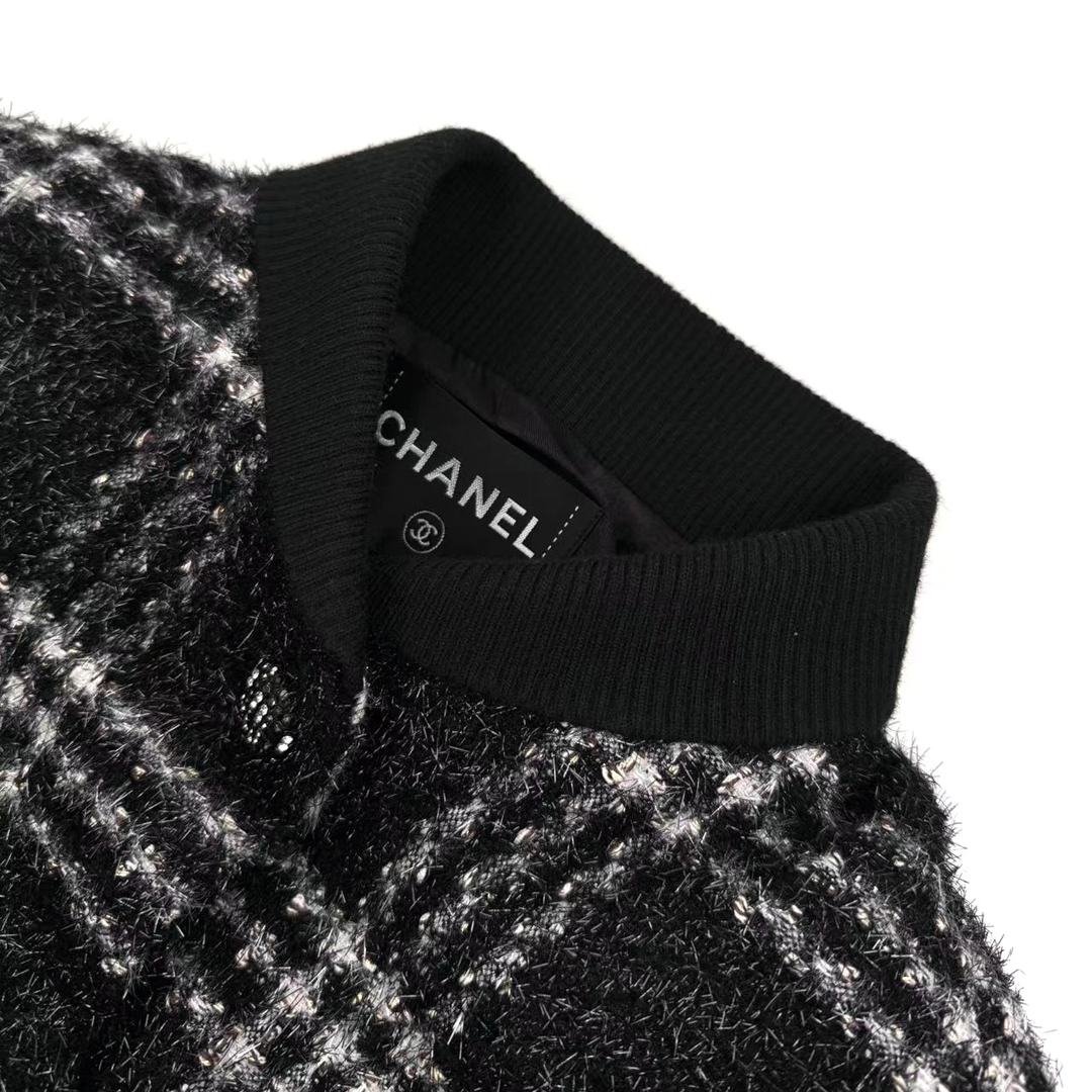 [CHANEL] 샤넬 숄카라 체크 버튼 울 트위드 자켓