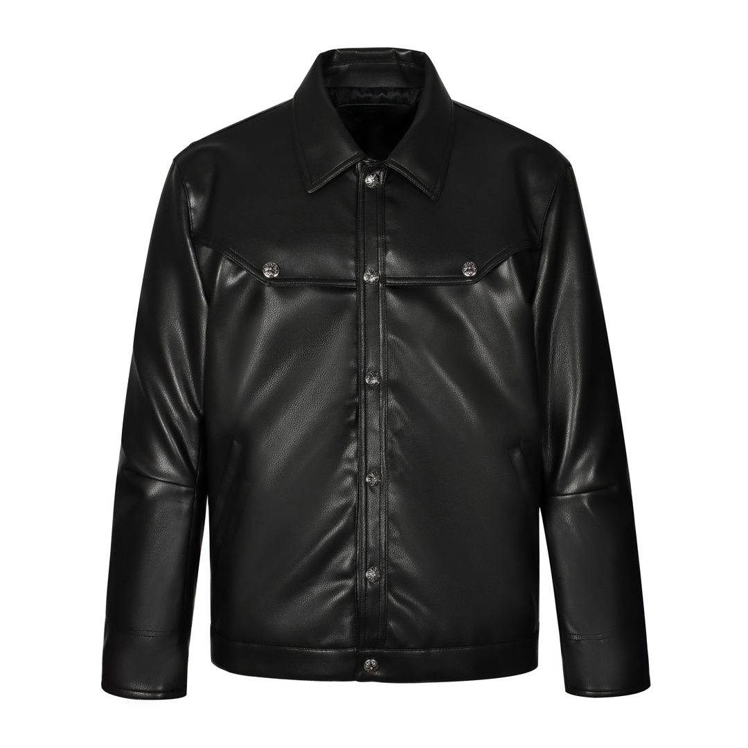 [Chrome Hearts] 크롬하츠 플레임 바인 패치 레더 자켓