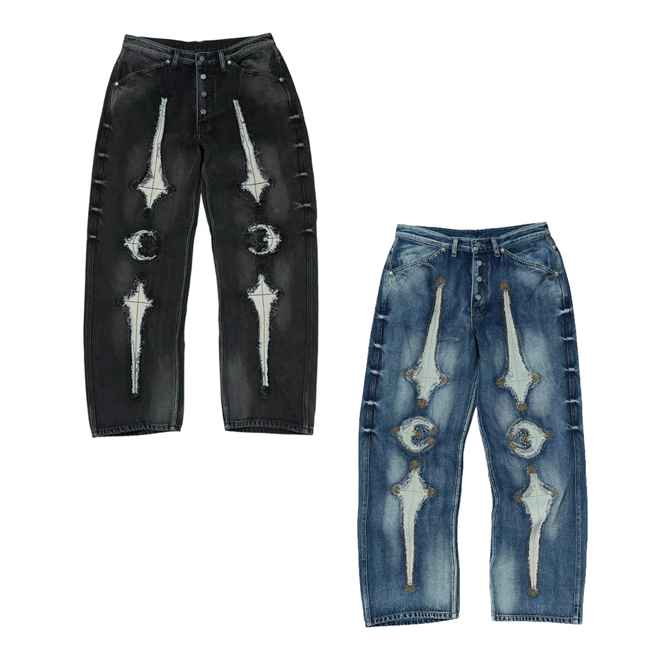 [THUG CLUB] 떠그 클럽 TC 본 레더 데님 팬츠