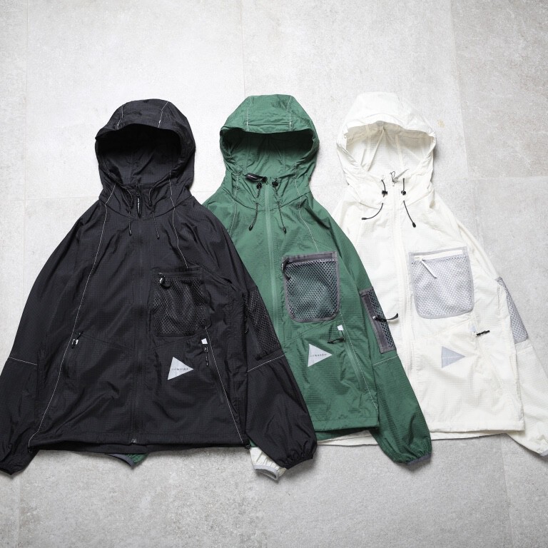 [and wander] 앤드원더  메시 포켓 후드 재킷