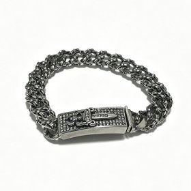 [Chrome Hearts] 크롬하츠 실버 클래식 크로스 모이사나이트 브레이슬릿