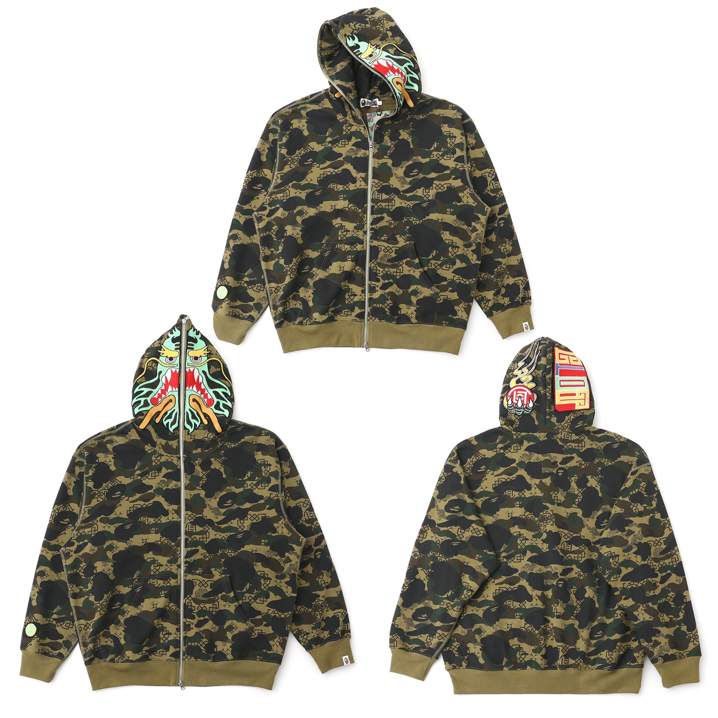 [BAPE x Clot] 베이프 x 클랏 카모 샤크 릴렉스드 핏 풀 집 후드