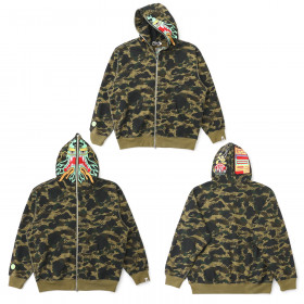 [BAPE x Clot] 베이프 x 클랏 카모 샤크 릴렉스드 핏 풀 집 후드