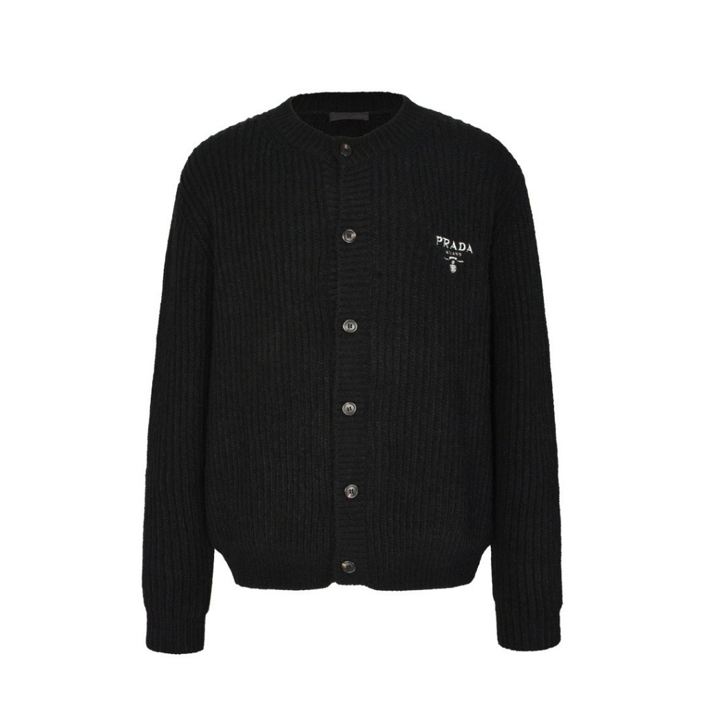[Prada] 프라다 자수 로고 울 가디건 - 블랙