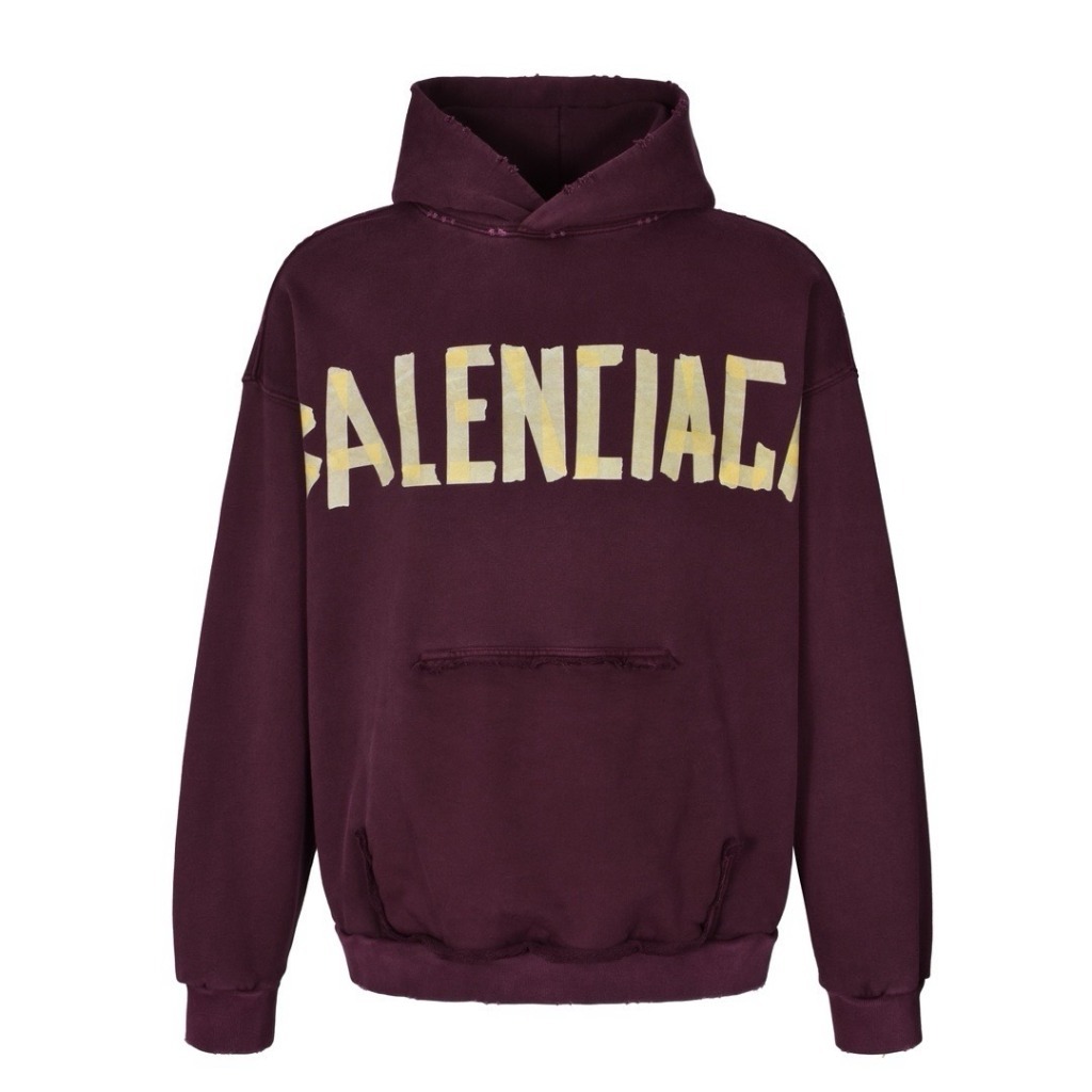 [Balenciaga] 발렌시아가 테이프 타입 립드 포켓 오버사이즈 후디 페이디드 - 버건디