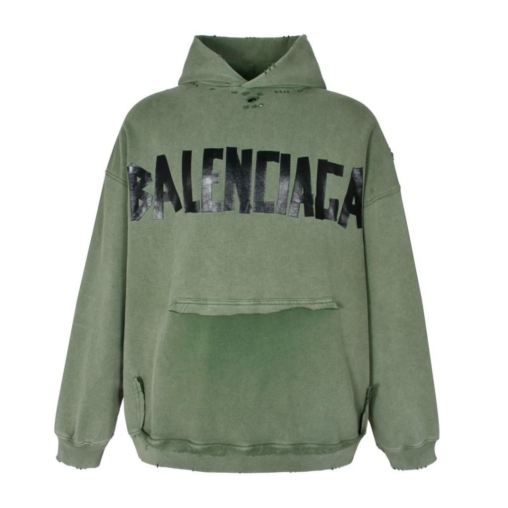 [Balenciaga] 발렌시아가 테이프 타입 립드 포켓 오버사이즈 후디 페이디드 - 다크그린