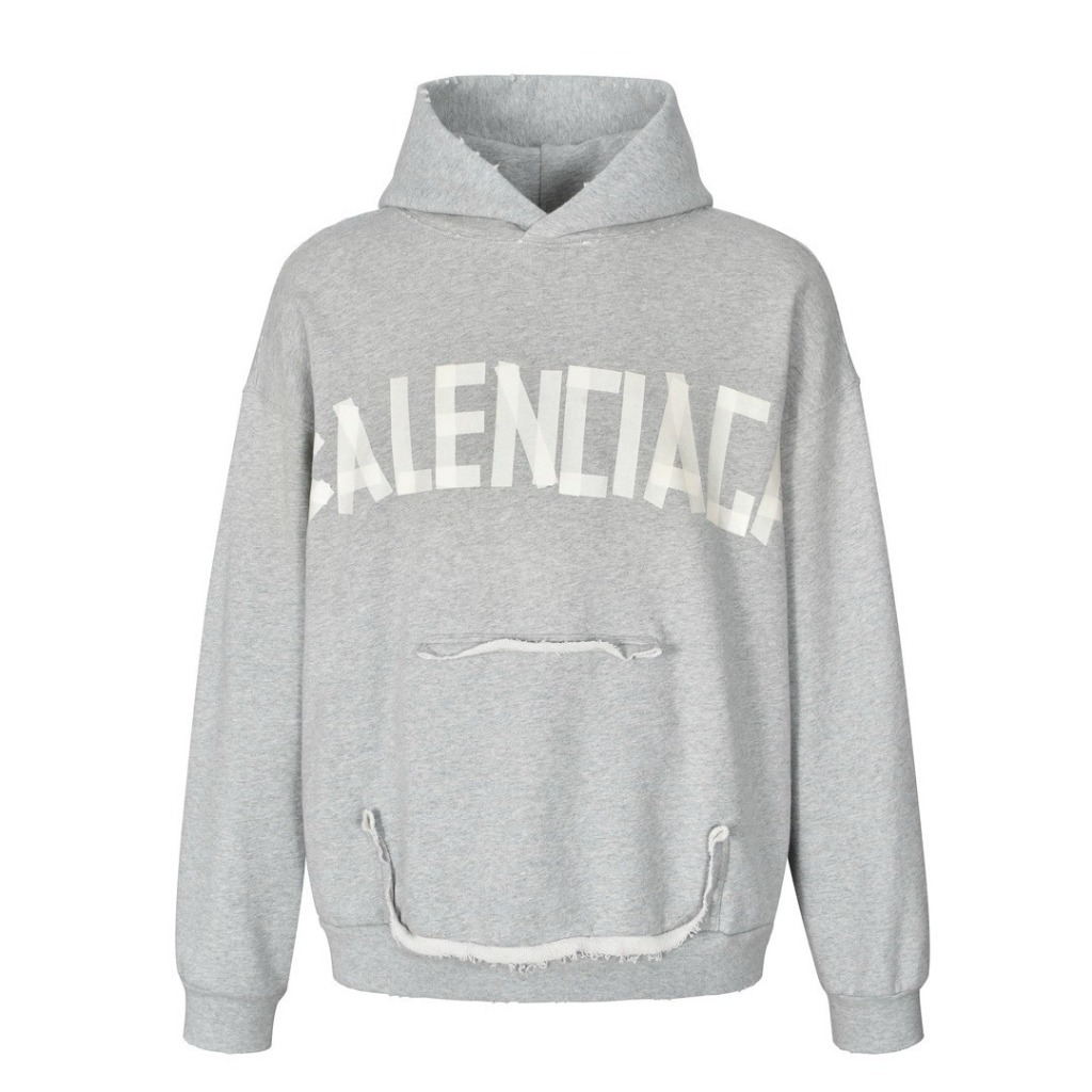 [Balenciaga] 발렌시아가 테이프 타입 립드 포켓 오버사이즈 후디 페이디드 - 그레이