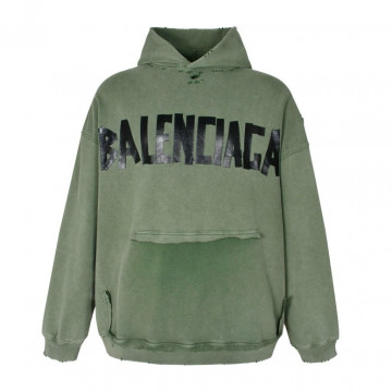 [Balenciaga] 발렌시아가 테이프 타입 립드 포켓 오버사이즈 후디 페이디드 - 다크그린