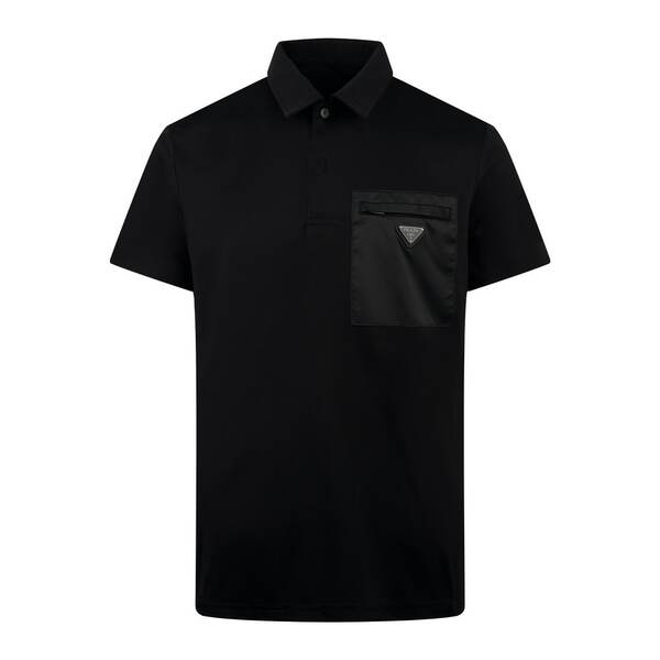 [Prada] 프라다 스트래치 코튼 폴로 셔츠 나일론 디테일 블랙
