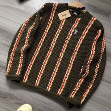 [Stussy] 스투시 x 파타 스트라이프 루즈 게이지 스웨터 올리브